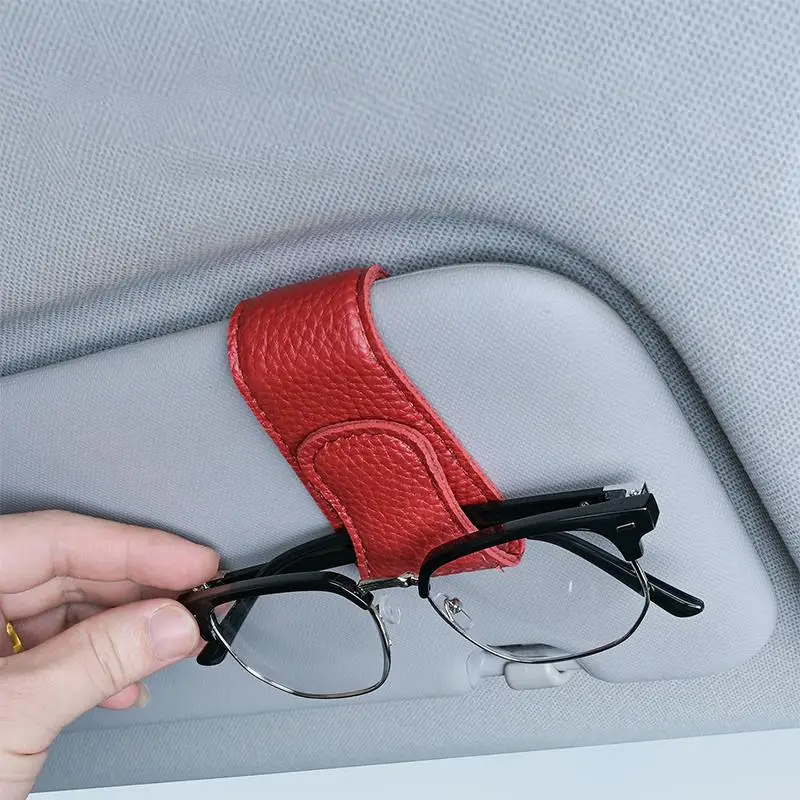 Magnetic Leather Glasses Clip for Car Sun Visor Eyeglass Holder One Handed Operation for All Vehicle Types