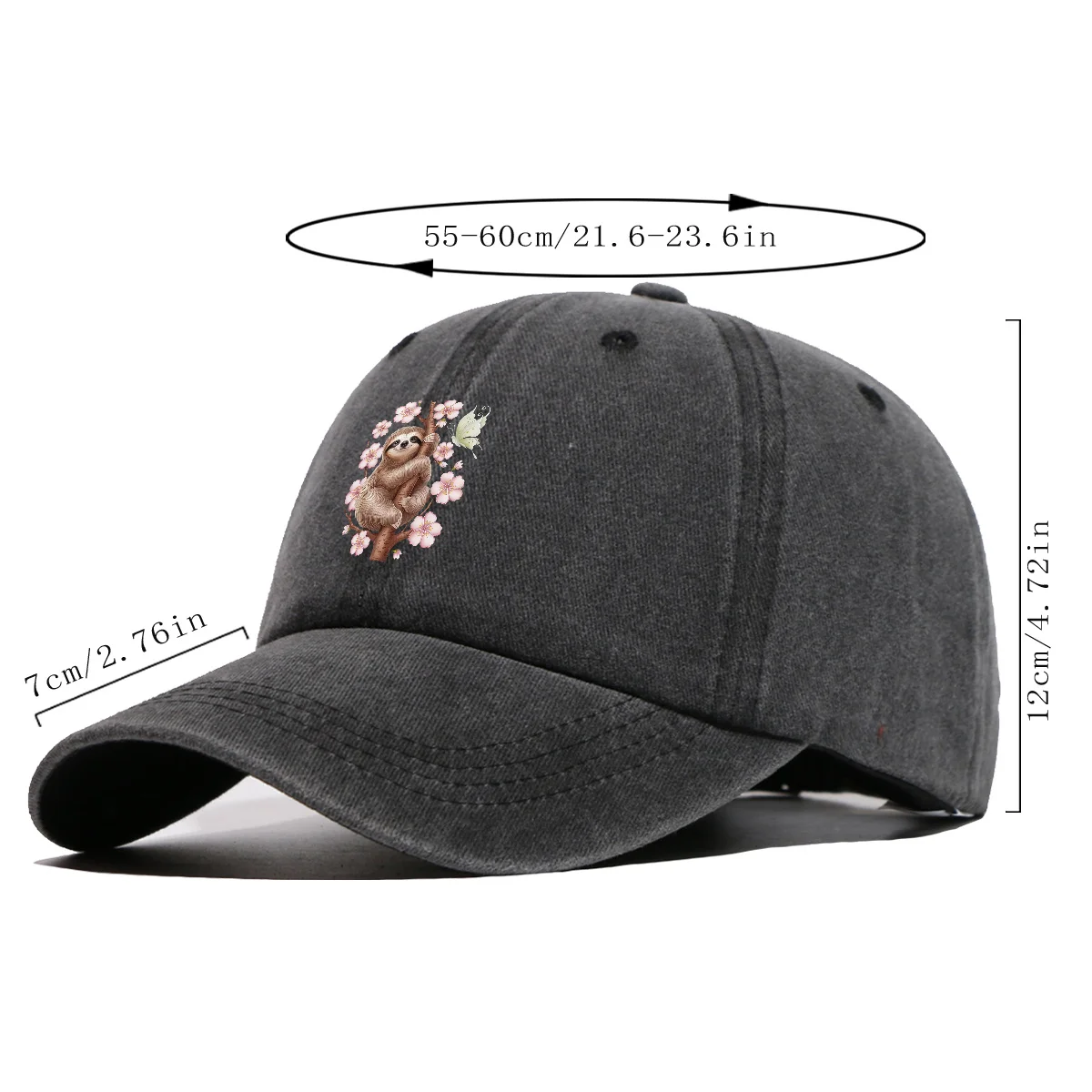 1pc Cherry Blossom Sloth Butterfly Print Baseball Cap Adjustable Duckbill Hat Suitable for Outdoor Travel Party