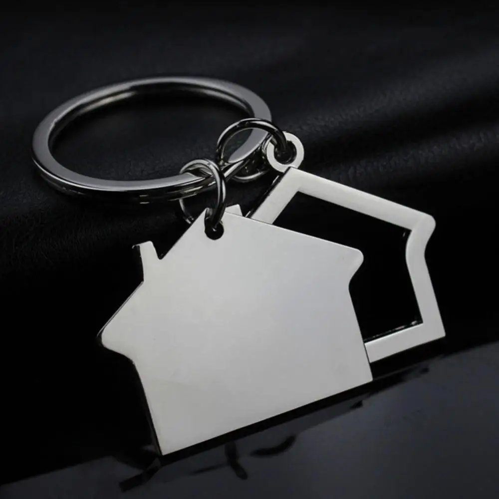 Cabin Small House Hanging Pendant Keyring Key Holder Keychain Bag Purse Decor Couple Lovers Stainless Steel Matching Keyring