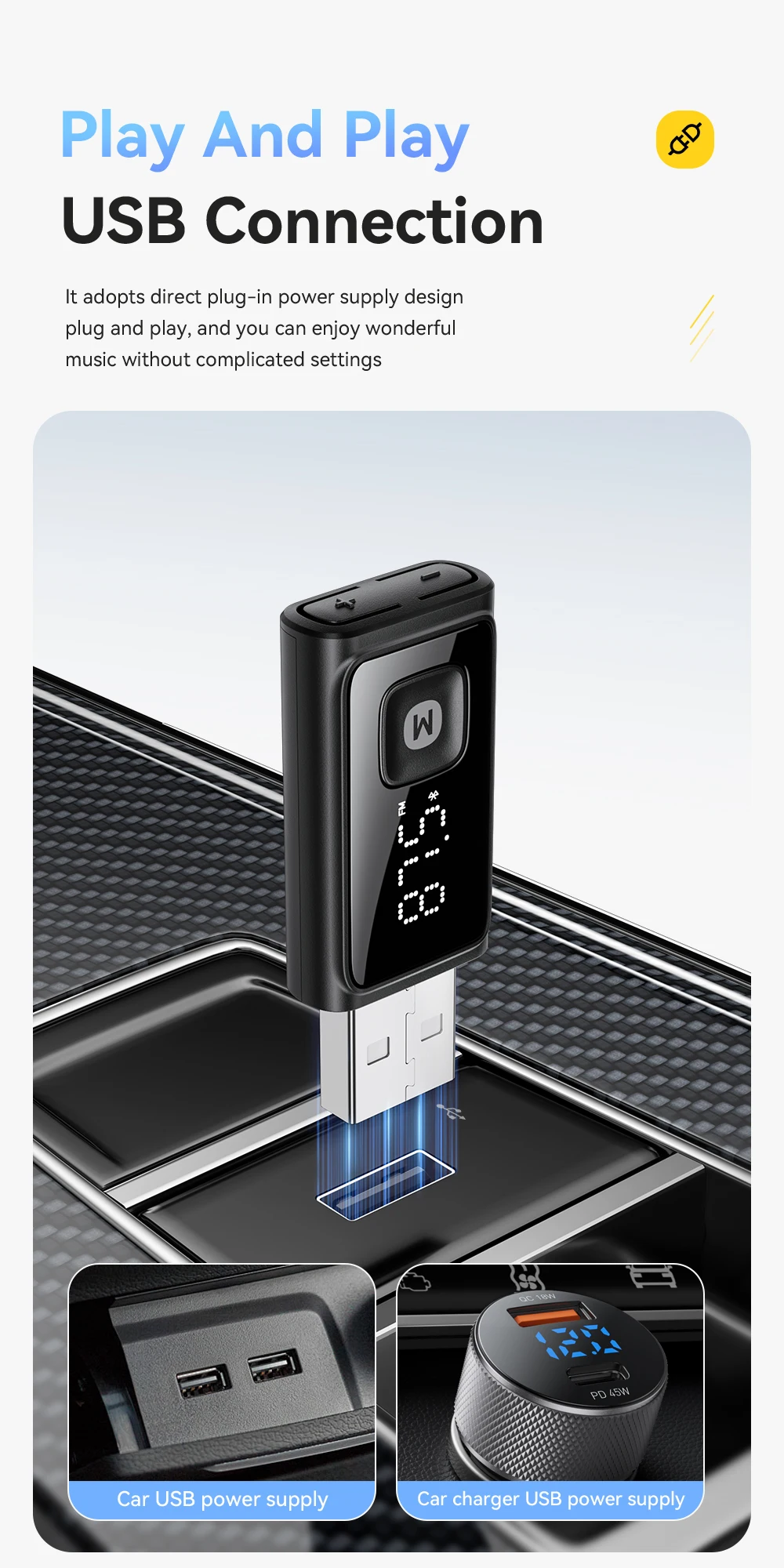 Essager Bluetooth 5.4 Auto-Adapter, kabelloser FM-Transmitter mit automatischem Ein-/Ausschalten, Freisprechanruf, Hi-Fi-Musik-Audioempfänger für Autos – Detail 5