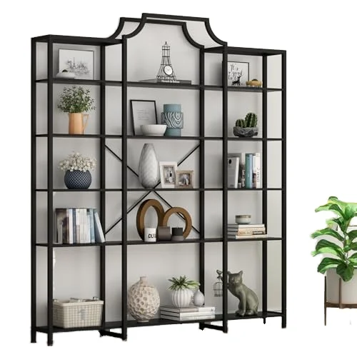 

Modern 5-Tier Open Etagere Metal Bookshelf with Flower Pot Planters for Magazine Rack Display
