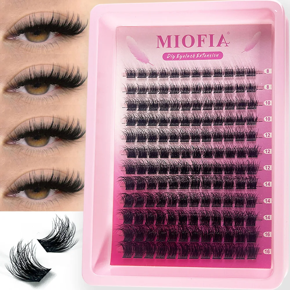MIOFIA Wispy Fluffy Lash Clusters 3D Natural Russian Volume Segmented Lashes 8-16mm Mixed Individua Eyelashes Extension Makeup