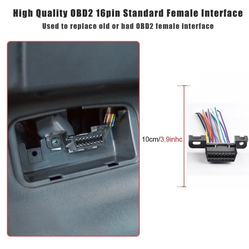2PCS 16 Pin OBD2 Female Connector Open Pigtail Universal Diagnostic Connector Harness Female Plug OBD2 Extension Cable