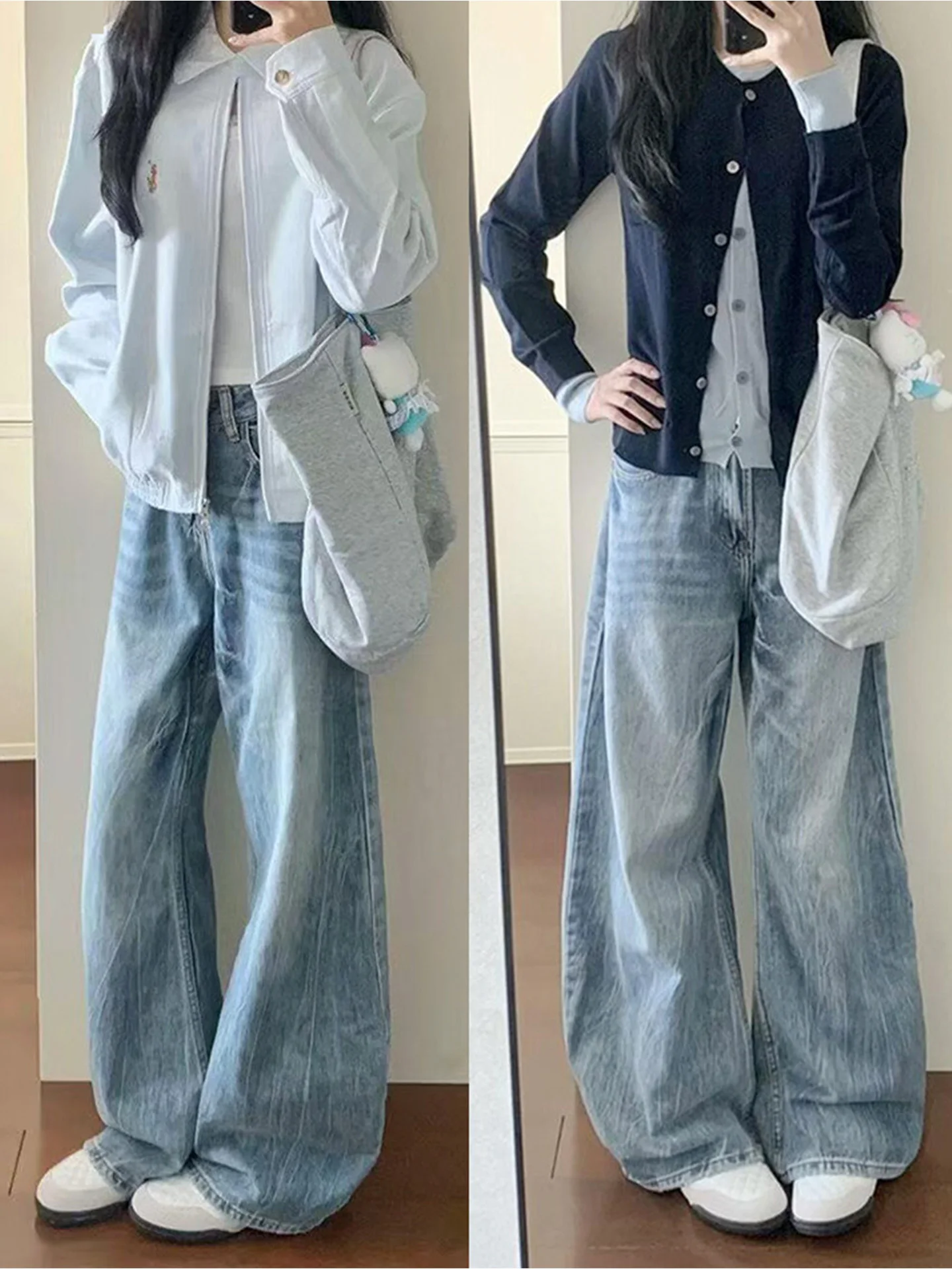 

Американские джинсы с высокой талией и широкими штанинами, рваные, женские, облегающие, летние, новые, свободные, повседневные, однотонные, из денима