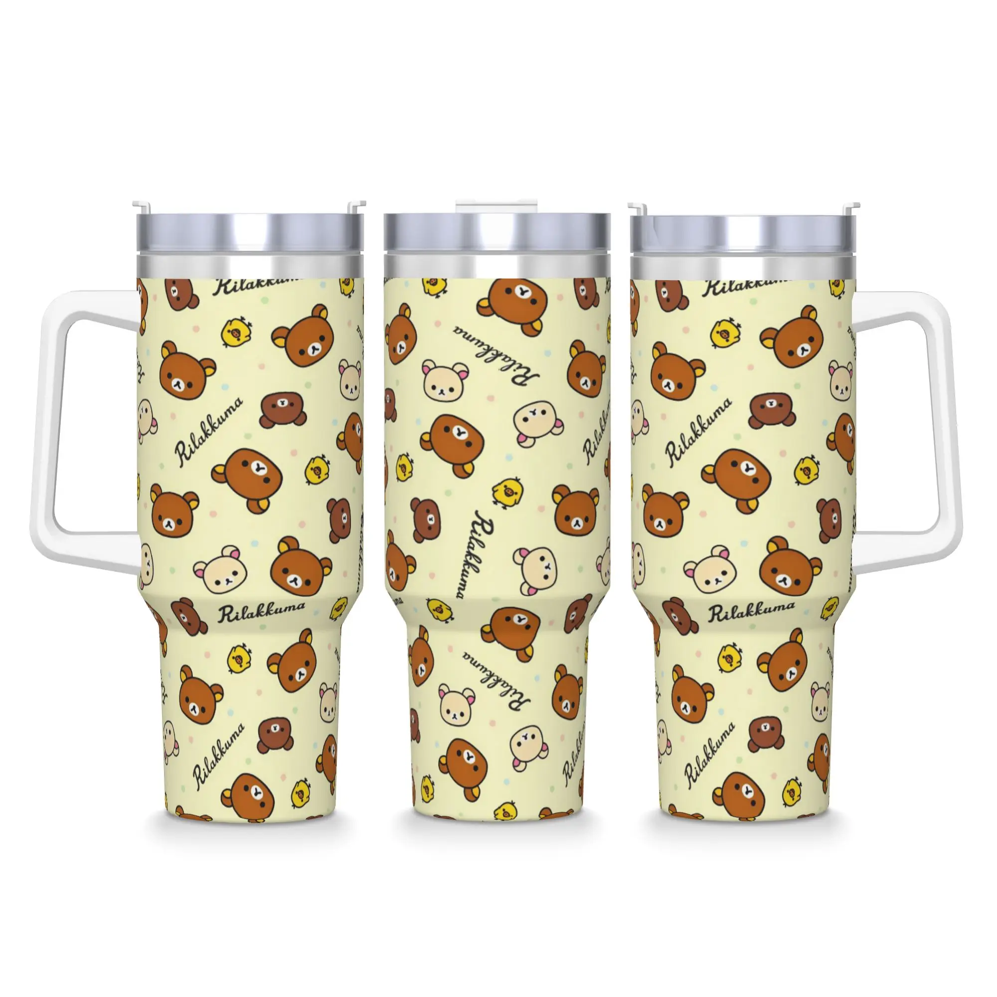 

Kawaii Rilakkuma Bear Мультяшный стакан из нержавеющей стали, термочашки с соломинкой и крышкой, большие кружки, чашка для напитков, бутылка для воды