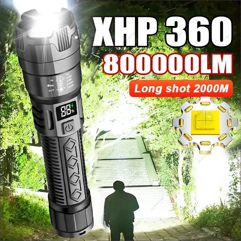 High Power Flashlight Strong Light Long Range LED Tactical Torch USB Rechargeable Telescopic Zoom Outdoor Camping Riding Lantern