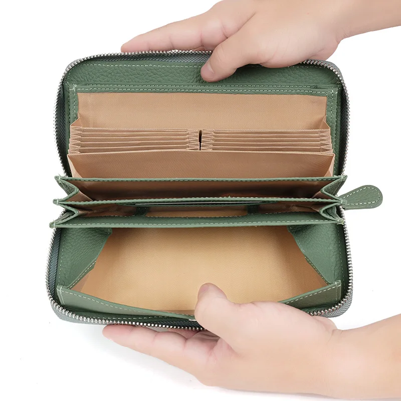 Alirattan 2026 New Ladies' Long Wallet Leather Organ Card Bag Multi Slot RFID Handheld Bag Large Capacity Zipper Coin Purse