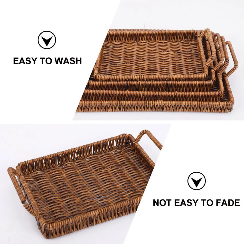 

1pc Plastic Weaving Bread Basket Brown Fruit Snack Storage Container Kitchen Pantry Organizer Table Decoration Home Practical