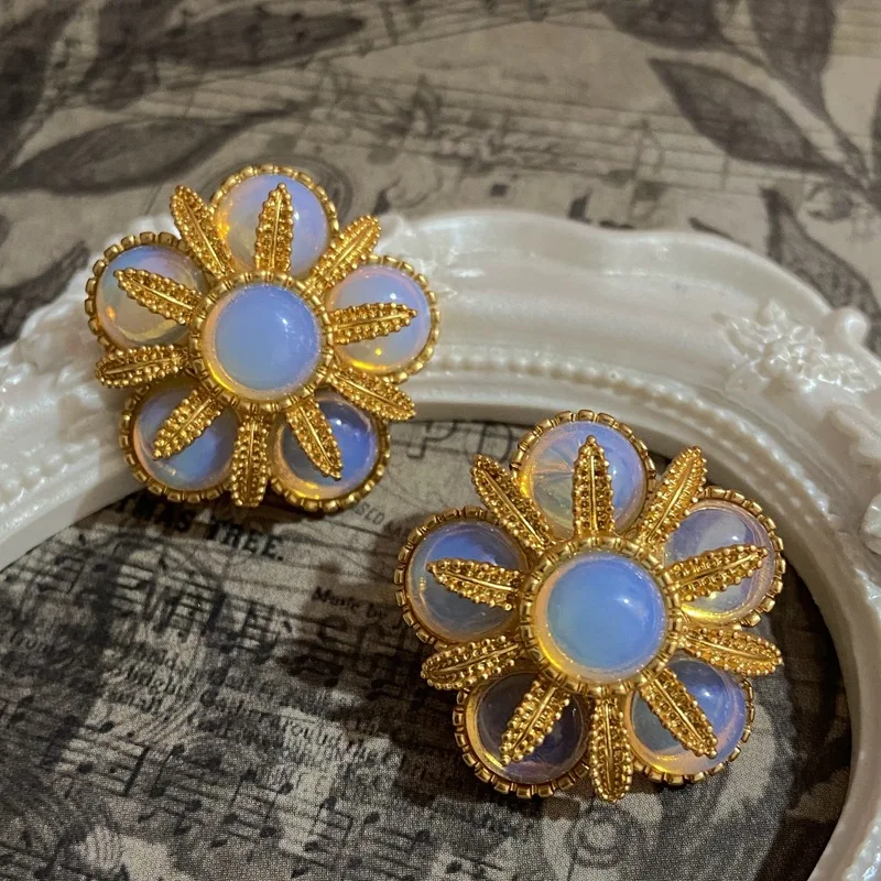 أقراط مرصعة بالبروتين العتيقة ، كلاسيكية ، راقية ، عصرية ، طبقة مزدوجة ، زهرة ، عتيقة #3