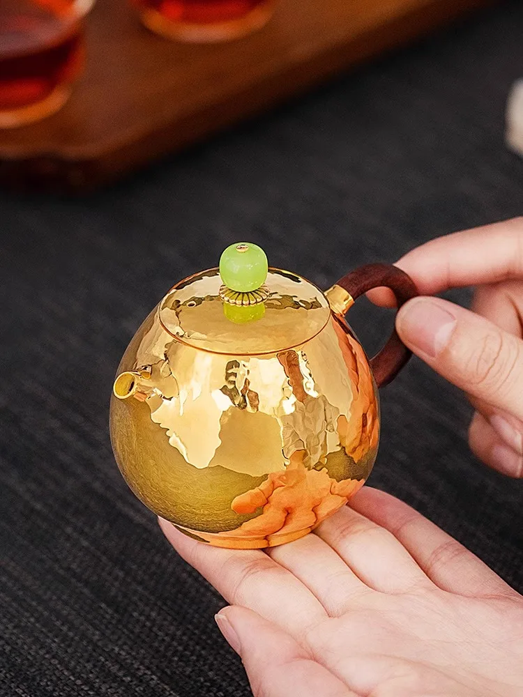 Dragon Egg Tea Pot Pure Silver 99.9% Pure Handmade 24K Plating Gold and Silver Tea Pot Household Tea Ceremony Small Silver Pot
