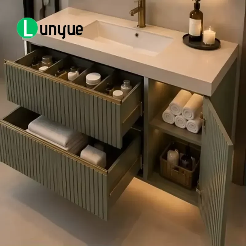 Modern Floating Bathroom Vanity Cabinet with Marble Countertop and Storage Drawers for Contemporary Home Decor