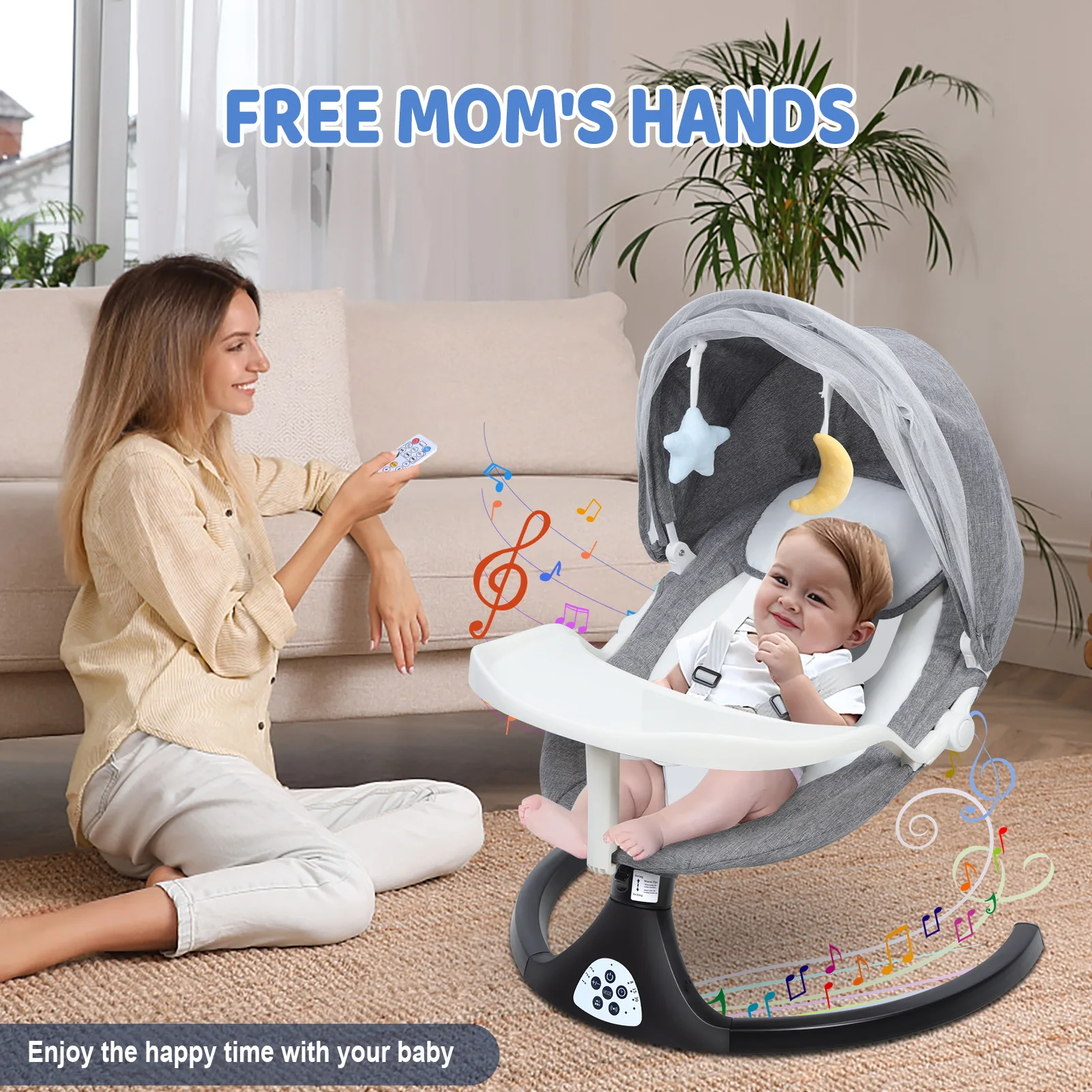 Electric Auto-Swing Baby Crib Cradle Sleep Bed Infant Rocker Net Music Bluetooth Music Adjustable Mat Electric Baby Swing Home