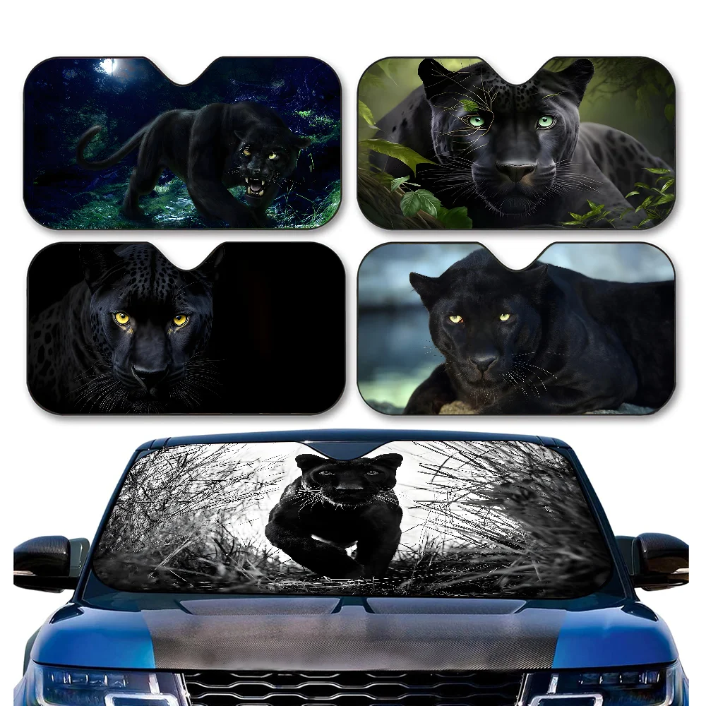 

Forest Animal Black Leopard Pattern Windshield Sunshade Car Window Windscreen Cover Sun Shade Auto Sun Visor Car-covers Car