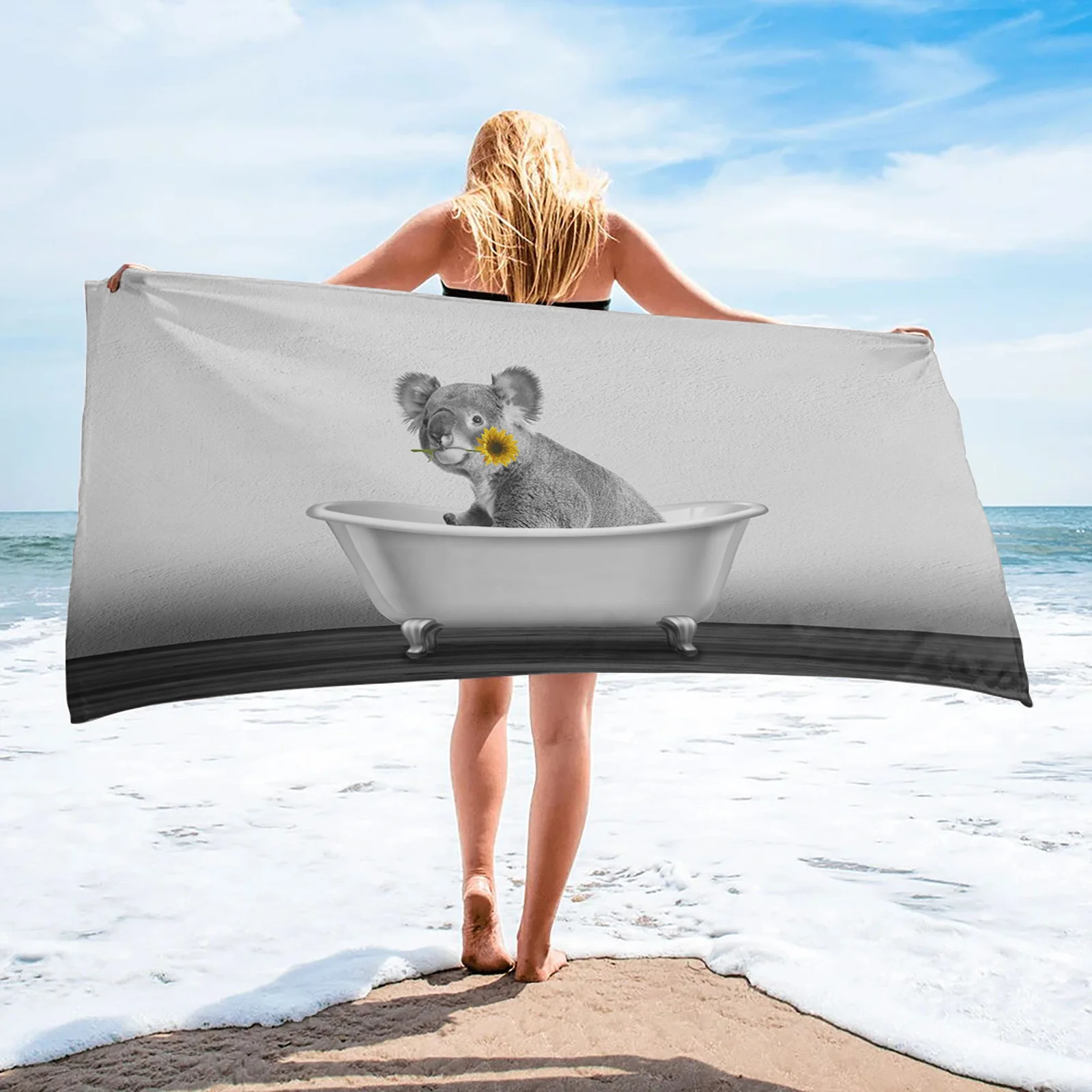 Sunflower Bathtub Koala Funny Modern Household Bath Towel Quick Dry Fitness Spa Towel Stylish Microfiber Beach Towel