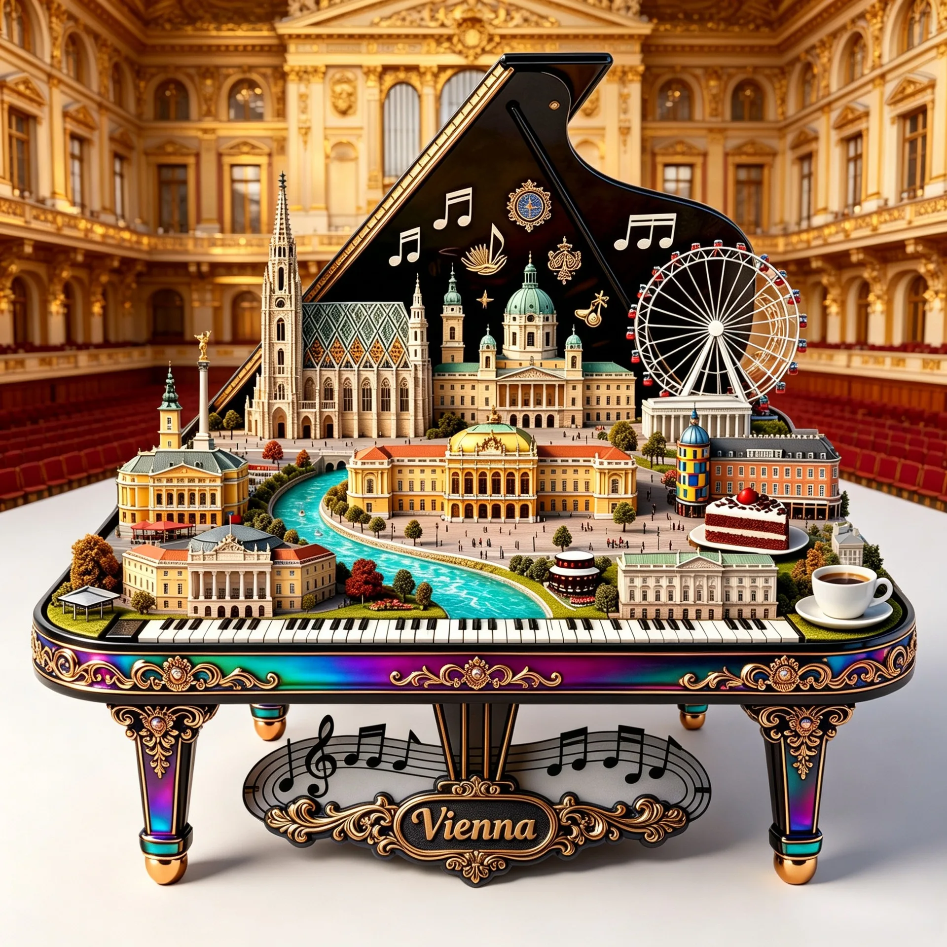 Vienna Golden Hall Triangle Piano Metal Embossed Fridge Magnet National Trend Souvenir Gift
