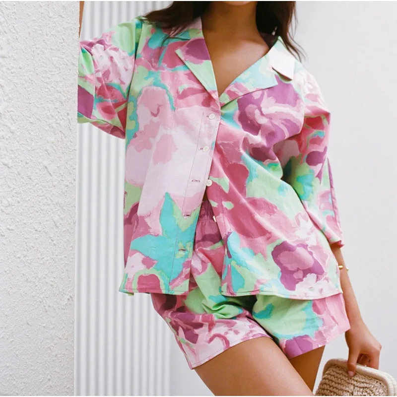Summer New Women's Printed Short Sleeve Shirt & Casual Shorts Set Vacation 2024 Two Piece Sets Women Fashion Short Pants Outfits