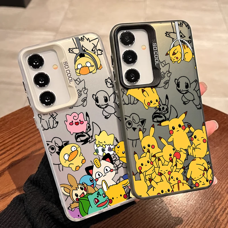 Anime P-Pokemones P-Pikachus For Samsung A73 A72 A71 A53 A52 A51 A33 A54 A34 A35 A36 A55 A56 A26 5G Colorful Silver Phone Case