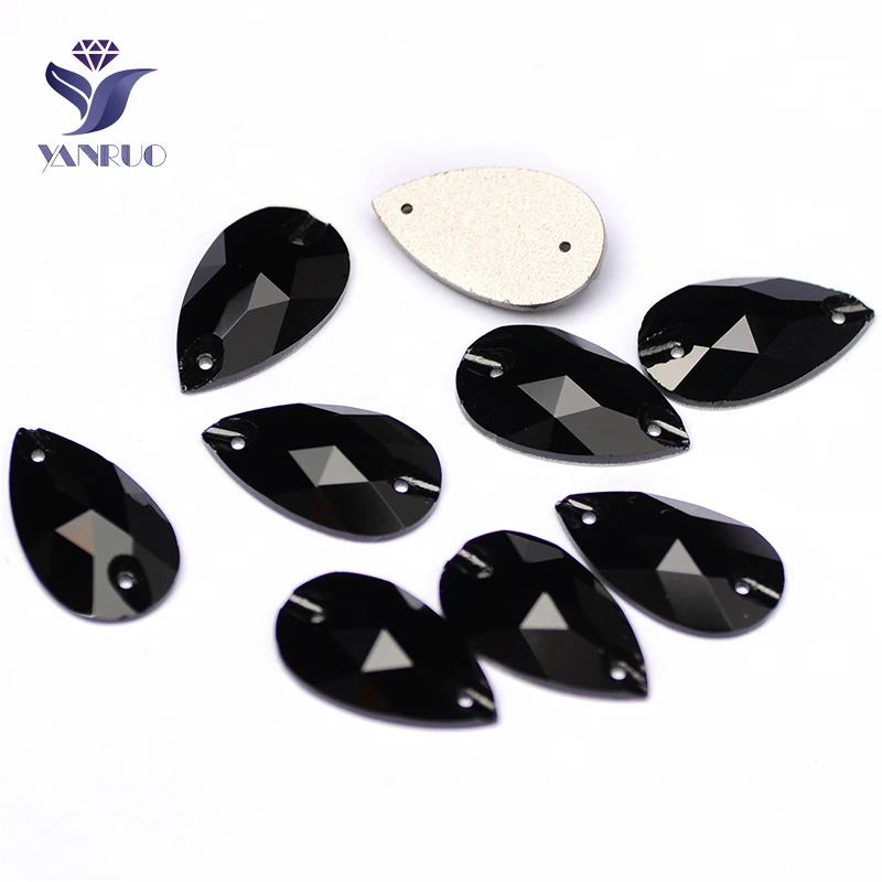 YANRUO 3230 Tutte Le Dimensioni Jet Strass di Strass di Alta Qualità di Goccia Flatback Cuce Sul Cristallo Nero di Base Per L\'indumento