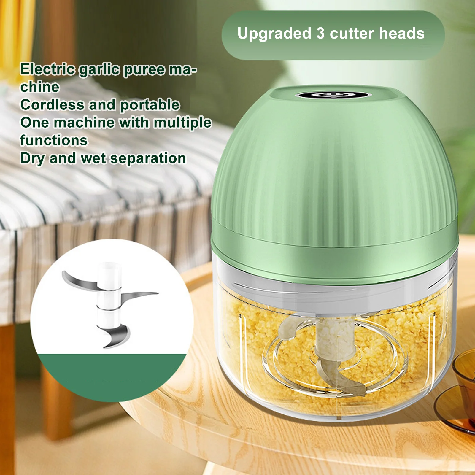 Electric Mini Garlic Chopper 250ml Cordless Multi Functional Kitchen Vegetable Onion Mincer Portable Food Processor