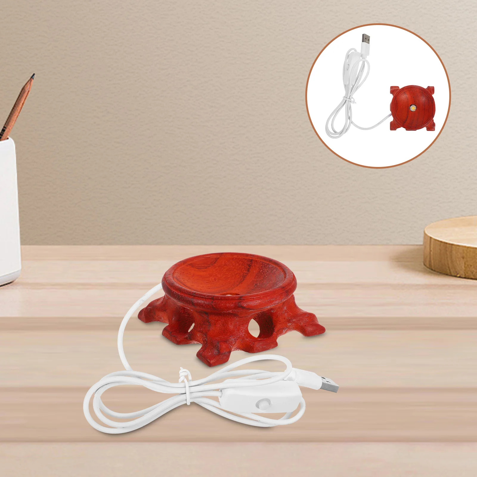 

2pcs Led Light Base For Crystal Ball Round Wooden Display Stand Warm Glow Home Decor Night Light, Lighted Wood Art Base