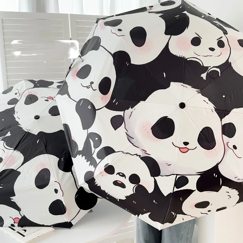 Cute Panda Umbrella Children\'s Umbrella Automatic Mini Folding Vinyl Umbrella Protection Tiny Lightweight Household Merchandises