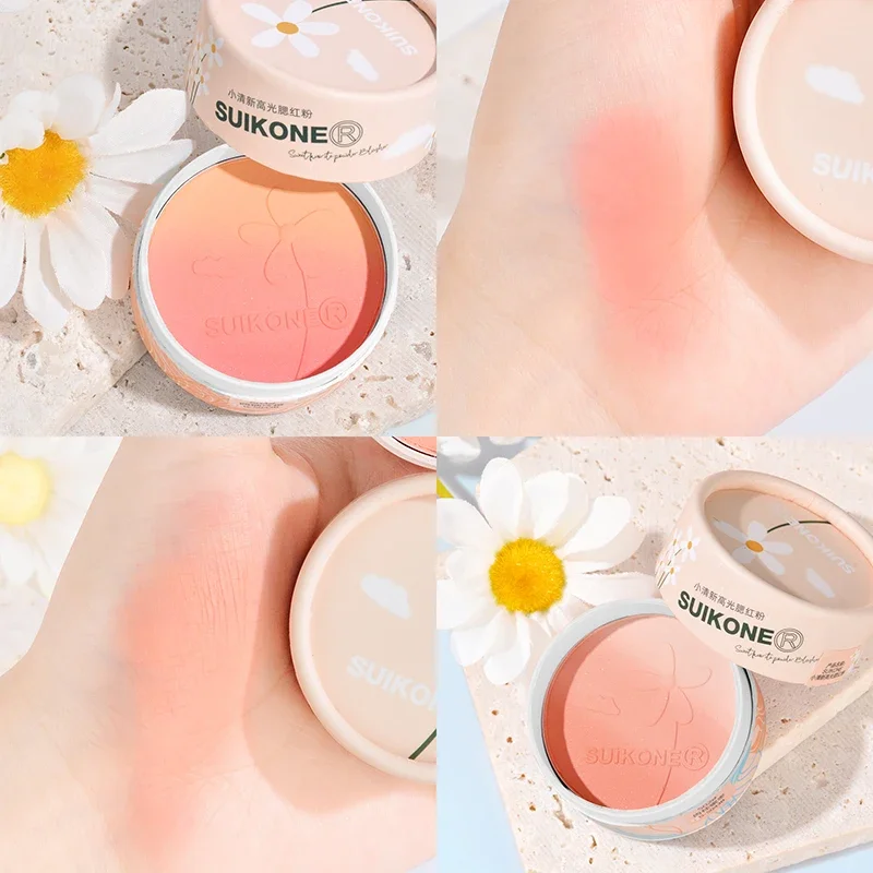 Grapefruit Glinstert Blush Poederpalet Gezicht Hoogglans Gradiënt Oranje Wang Rouge Poeder Make-Up Helderder Hoogtepunt Met Bladerdeeg