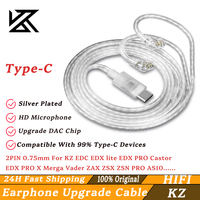 KZ Silver Plated Earphone Upgrade Cable DAC Digital Decode Type-C 0.75MM HIFI For ZSNPRO EDXLite EDX Pro Merga Vader DQS Castor