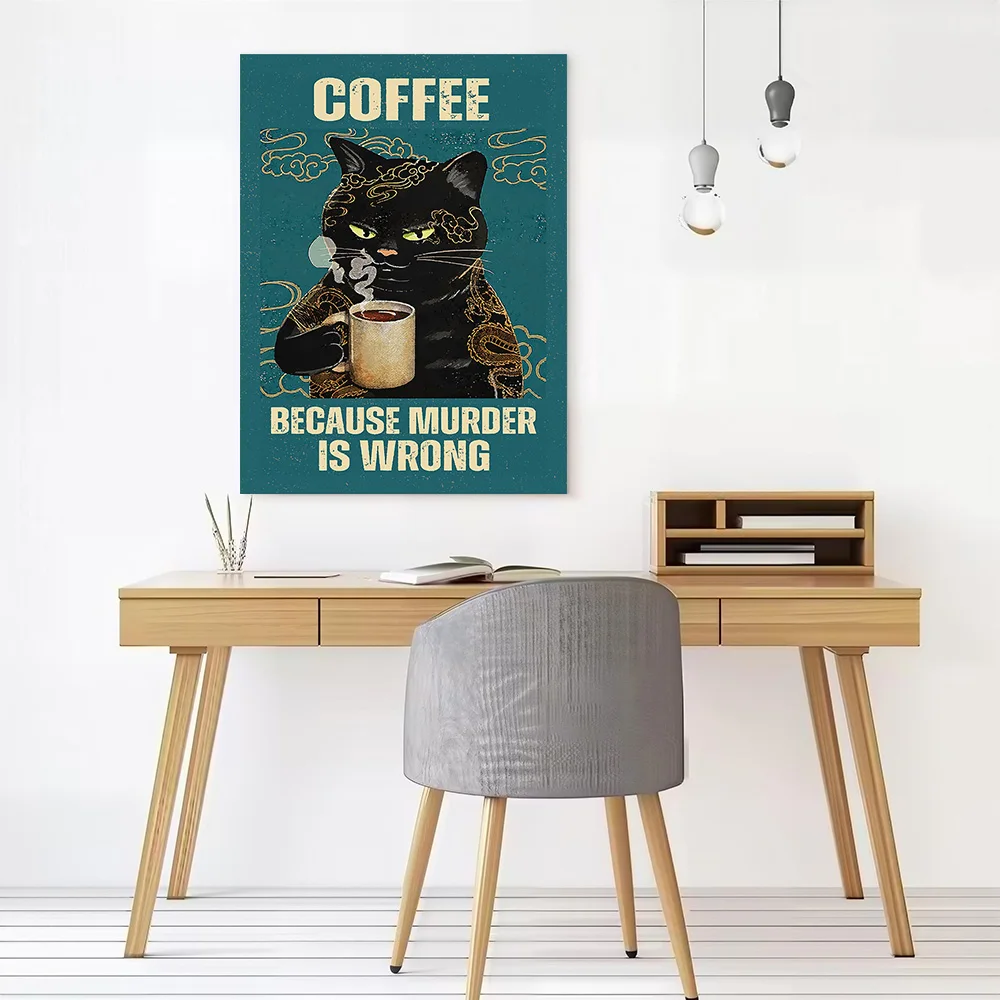 Cat Coffee Murder Is Wrong Printed Canvas Poster Personalized High Quality Wall Art Paintings for Bedroom Decoration Painting