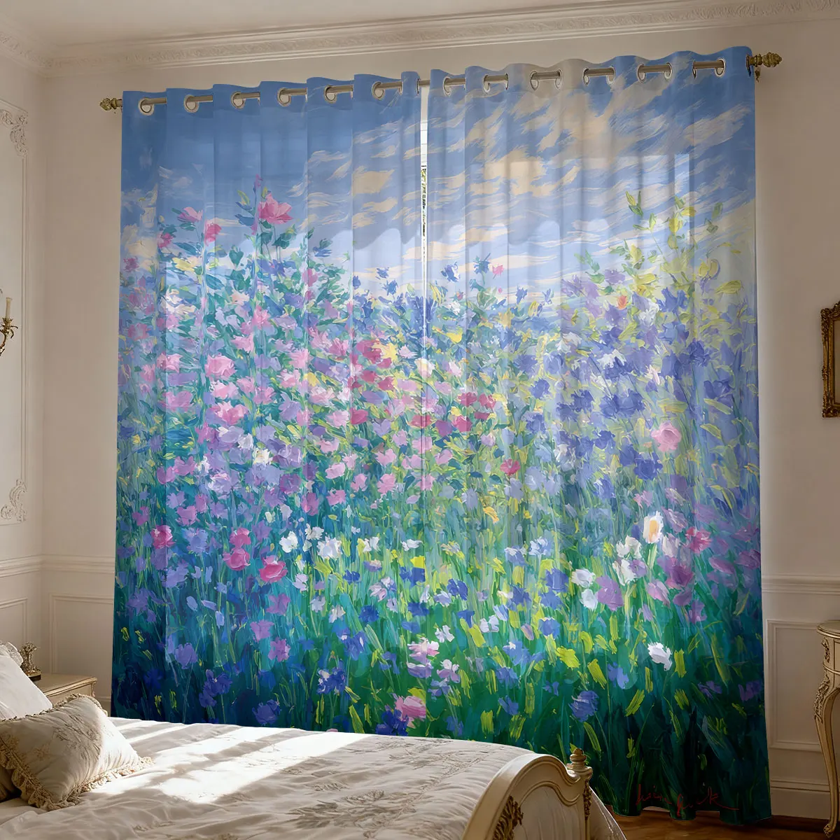 2pcs Spring Flowers 90g Printed Curtains Living Room Bedroom Insulation Multi Size Fashionable Home Decoration