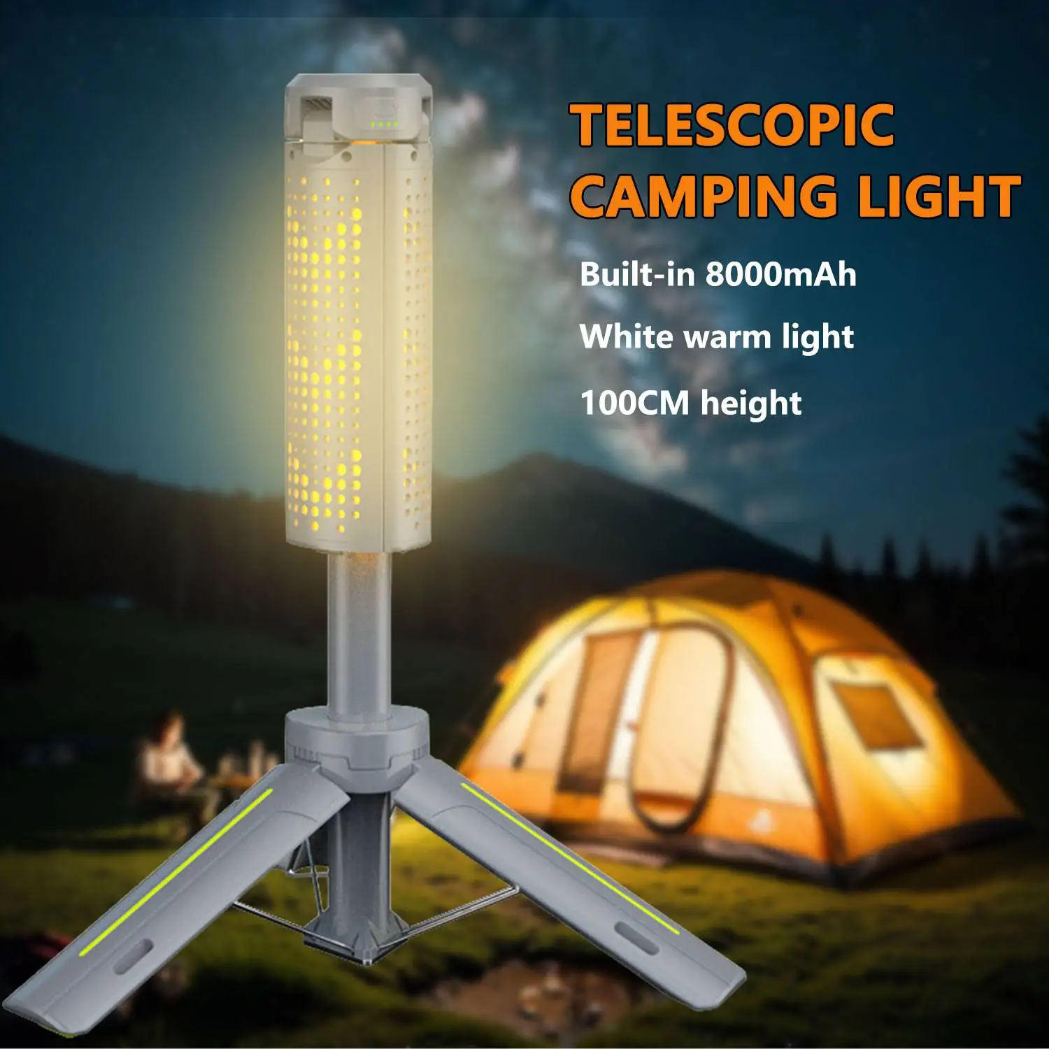 1000LM Telescoping Camping Lantern White/Warm/Red Light Power Bank Rechargeable Outdoor Portable With Triangle Stand Base Lamp