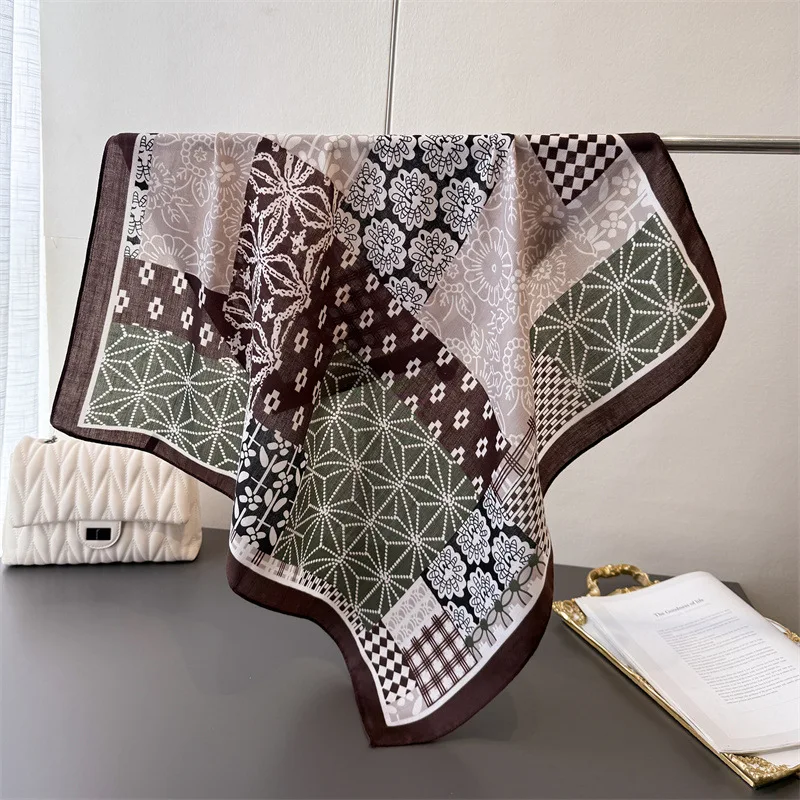 65*65 cm Retro Stampa Sciarpe Quadrate Donna Autunno Primavera Caldo Avvolge Testa Sciarpa di Cotone Sensazione Hijab Cravatte Femminili Foulard Bandana