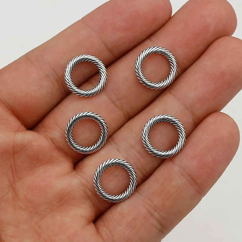 50pcs/Lot Trendy Twisted Round Close Ring Connectors 13mm Antique Metal Manual Jump Rings Spacers DIY Jewelry Findings