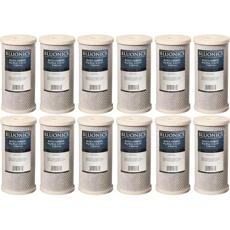 

Bluonics Carbon Block Water Filters 12 pcs 4.5" x 10" Cartridges for Chlorine, Taste, and Odors CTO Activated Carbon Filtration