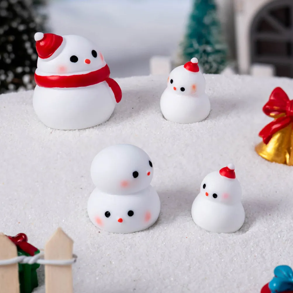 6Pcs Snowman Miniature Christmas Ornament Cute Resin Decorations Holiday Seasonal Decors Xmas Miniature Craft Small Figurines