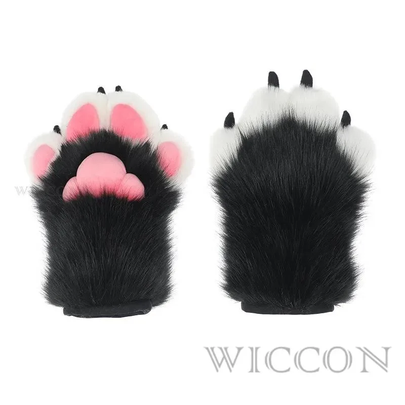2025 جديد باو قفازات تأثيري ازياء الوردي الأسود أرنب Fursuit لطيف فروي الحيوان مخلب القط C ☆ ★ ee ☆ ★