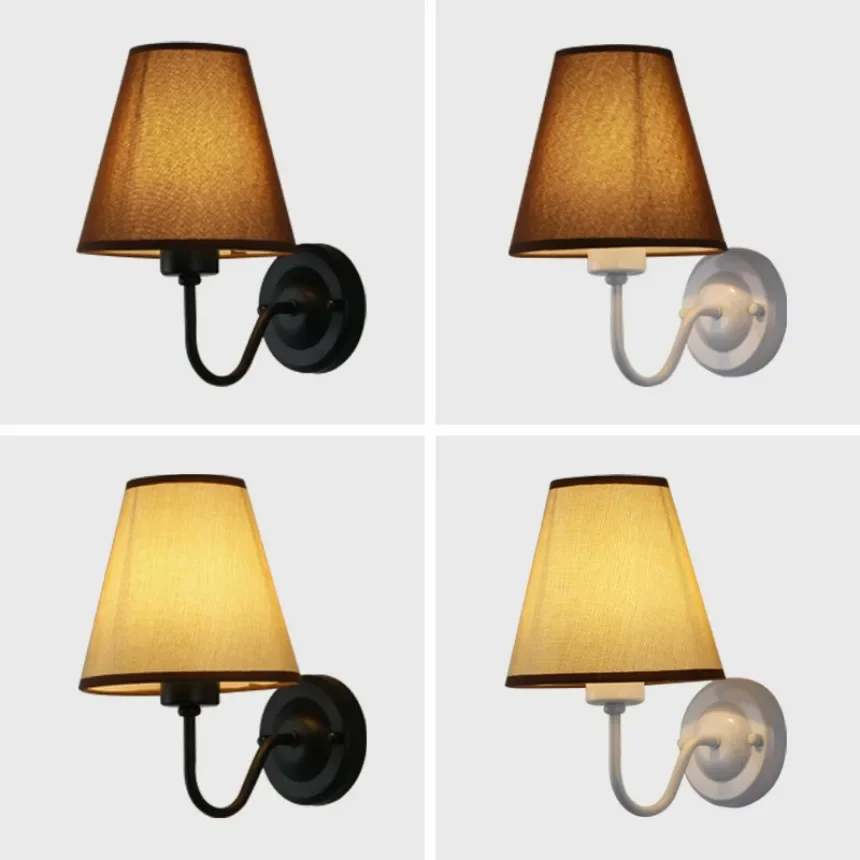 Nowoczesna lampa ścienna LED Retro E27 kreatywna kinkiet z tkaniny czarny/biały/miedziany kryty lampka nocna sypialnia salon lampa hotelowa