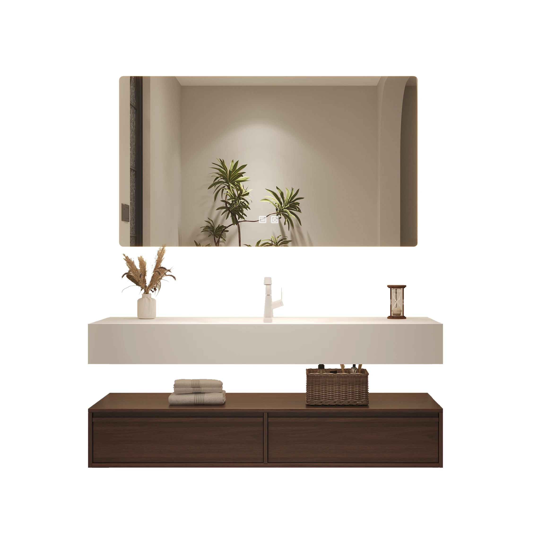 

HV-Customized Antique-style Solid Wood Frame Mirror Hotel Apartment Bathroom Cabinet with Sink*