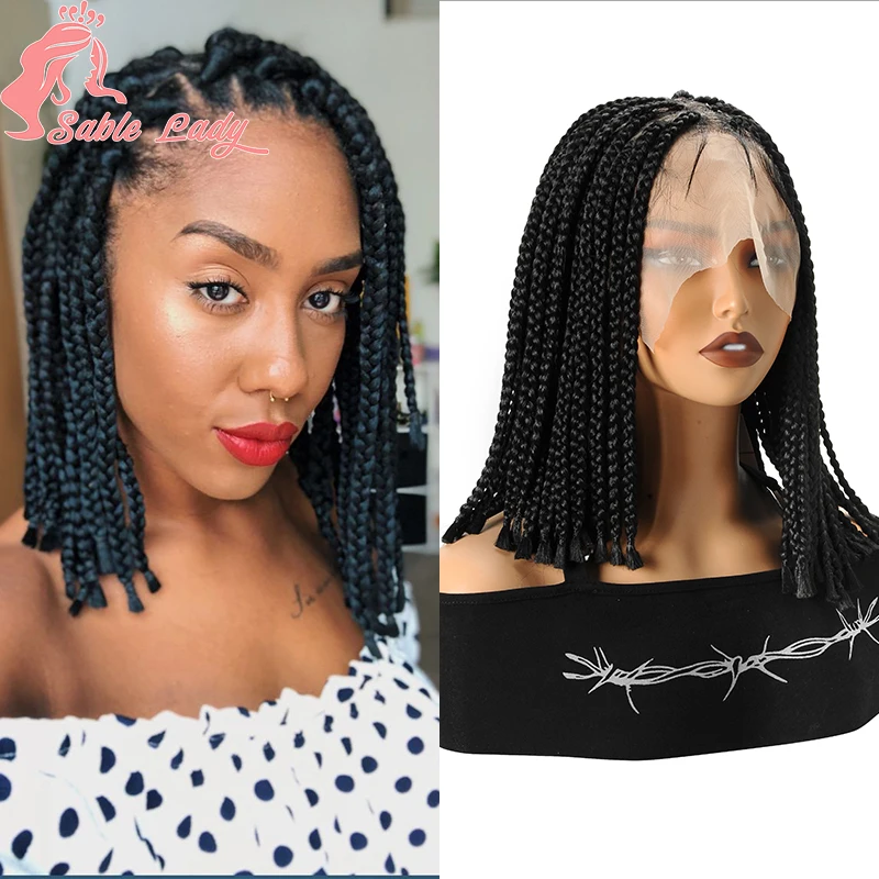 

Knotless Full Lace Synthetic Box Braid Wig 10'' Silky Cornrow Crochet Braids Wig for Black Women Short Bob Dreadlock Braided Wig