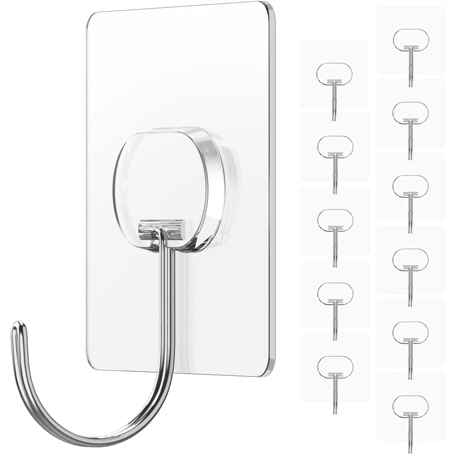 

Heavy Duty Adhesive Wall Hooks 13LB, 12 Pack Transparent Hooks for Towel Coat Kitchen Bathroom with Strong Stickiness
