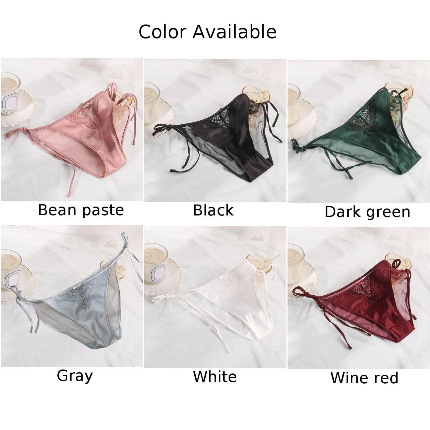 Women Lace Elastic Panties Ultra-Thin Lingerie Soft Silk Satin Underwear Low Rise Knickers Briefs Seamless Breathable Underpants