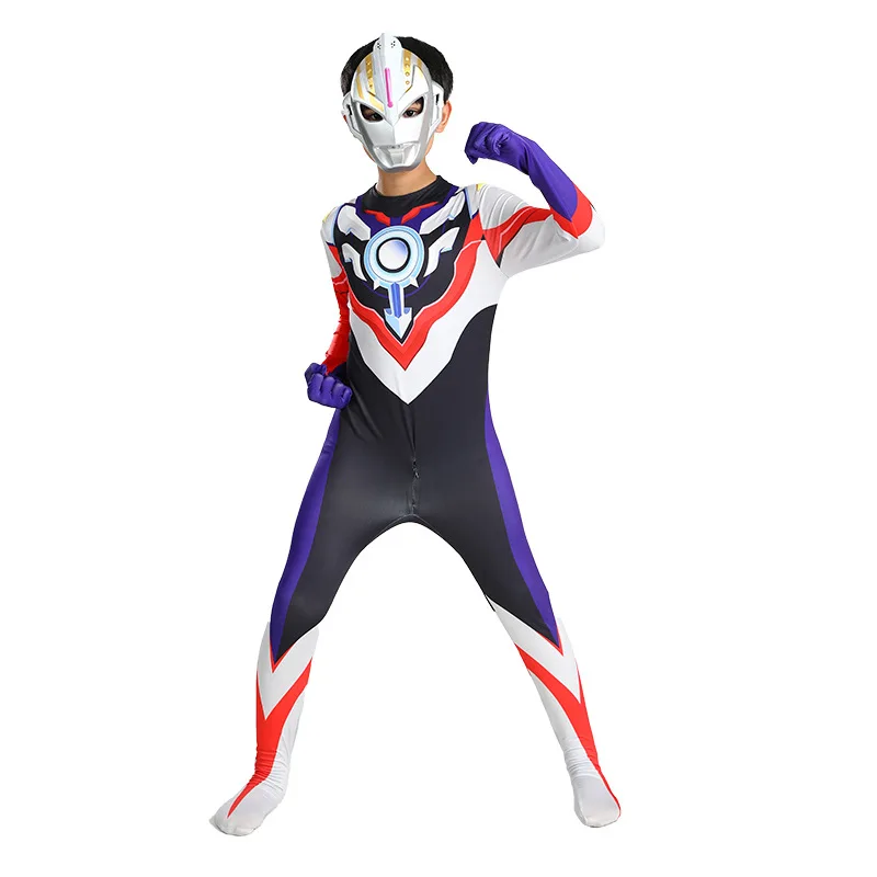 어린이 슈퍼 히어로 코스프레 의상 파티 할로윈 코스프레 드레스 Botysuit를위한 Tiga Hero 점프 슈트