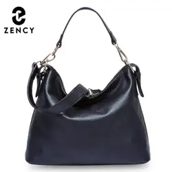 Zency Fashion Women Shoulder Bag 100% Genuine Leather Handbag Dark Blue Female Messenger Crossbody Purse Lady Casual Tote