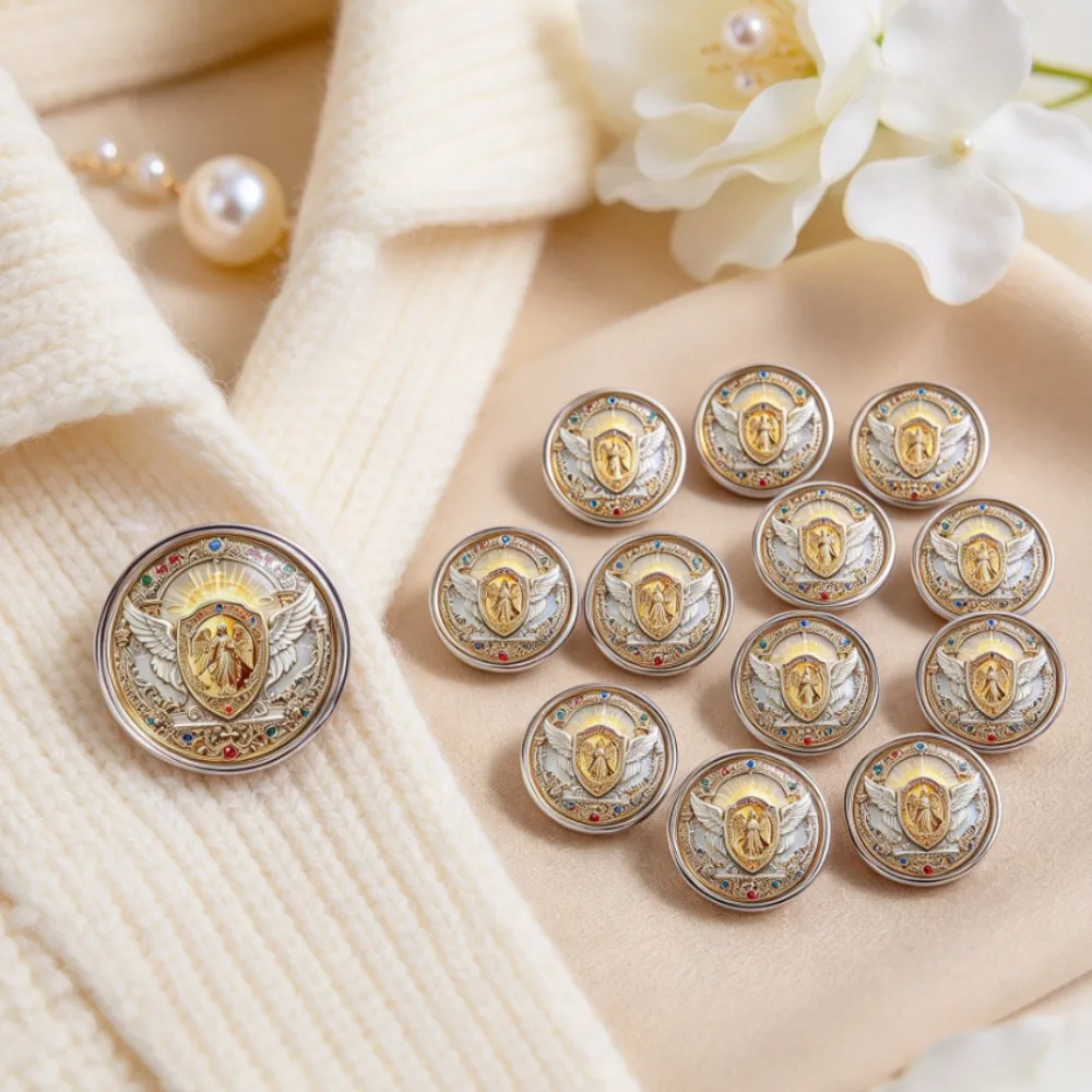 6-20Pcs 2DFLAT Guardian Angel Lapel Pin, Vintage European Religious Printed Brooch, Imitation Rhinestone Art Badge for Wear Gift