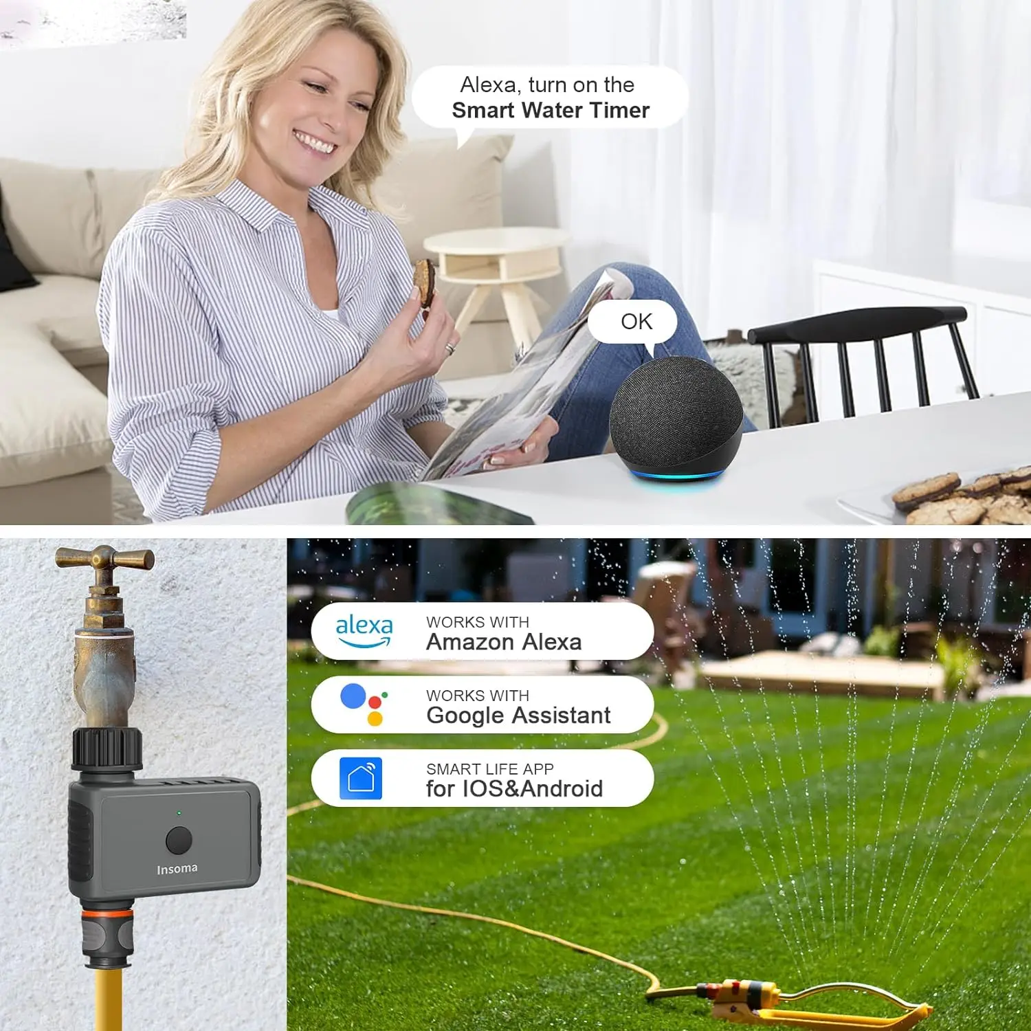 Insoma Zigbee Sprinkle Timer Remote Garden Water Timer Smart Irrigation Watering System Automatic Hose Control Unit