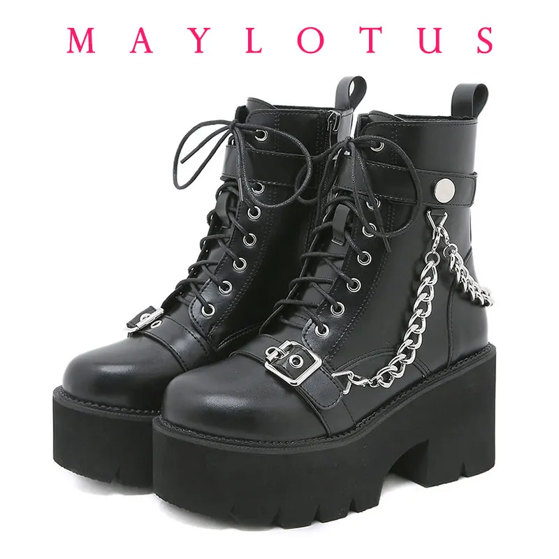 

Platform Wedges Women Ankle Boots Autumn Winter Gothic Street Comfy Fashion Cool Woman Shoes Motorcycle Boots