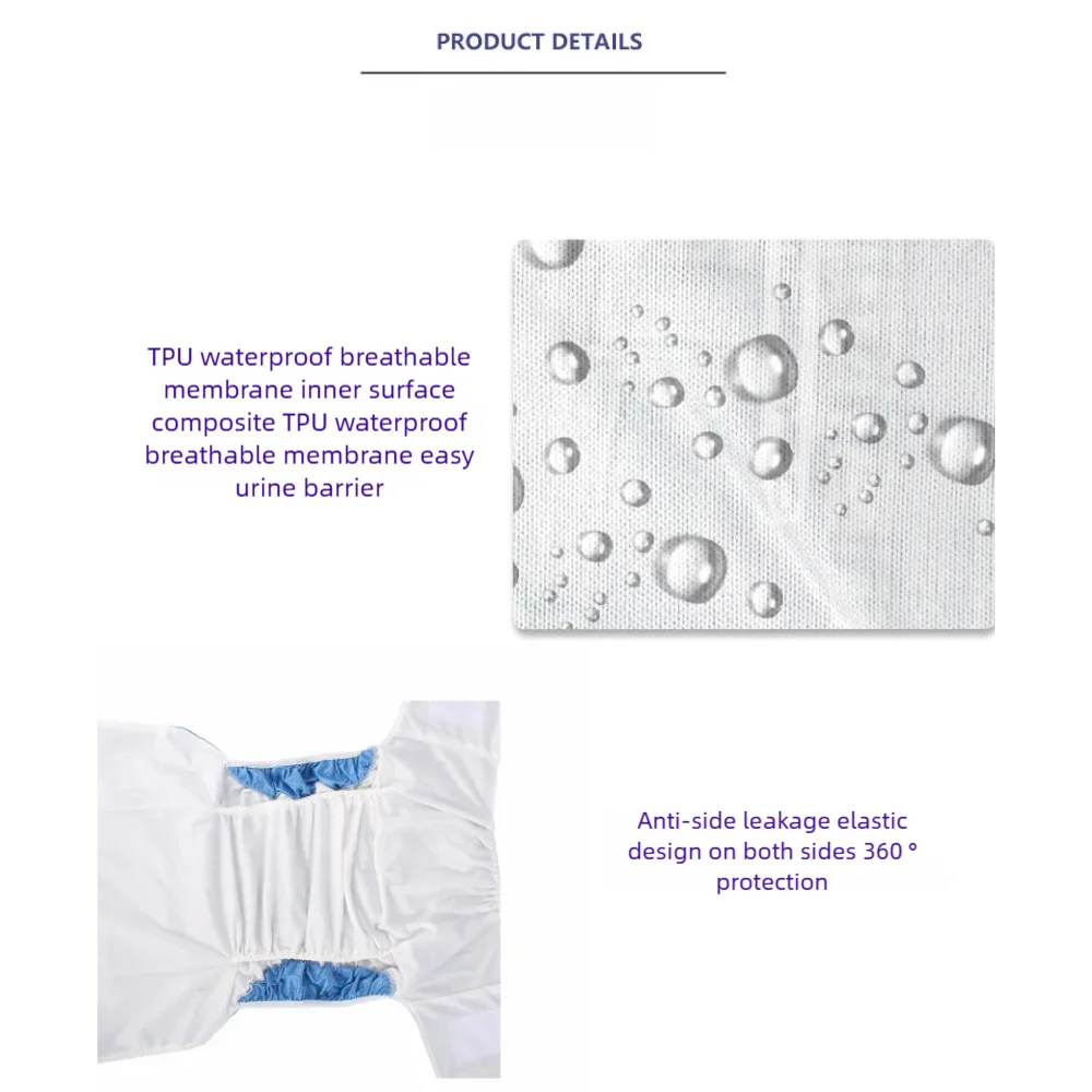 حفاضات قماشية للبالغين قابلة لإعادة الاستخدام وقابلة للغسل - وسادات ماصة مع قفل فيلكرو بخطاف وحلقة، وبطانة من جلد الغزال الناعم ونسيج الحرير الجليدي