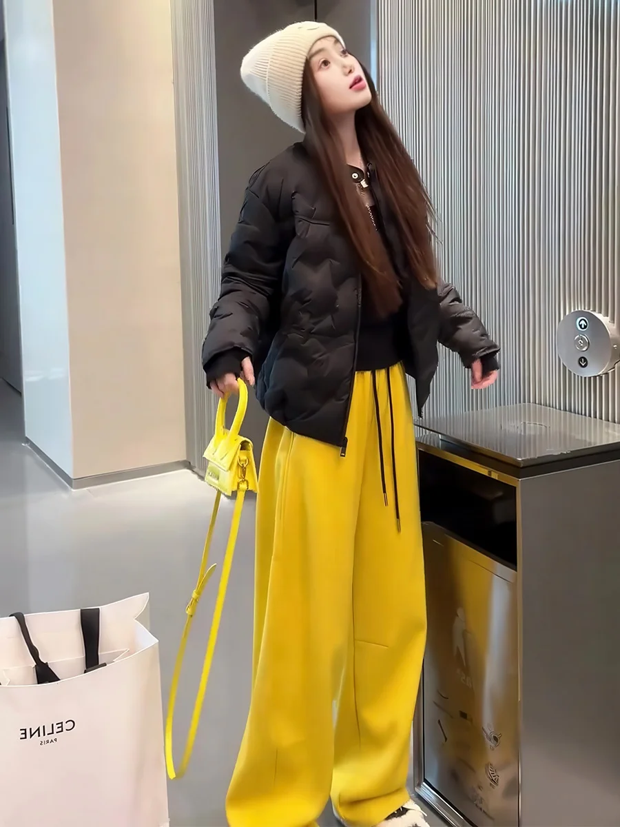 

Корейская короткая пуховая куртка для женщин, черная, с воротником-стойкой, универсальная, теплая верхняя одежда, новинка зимы, повседневный свободный крой