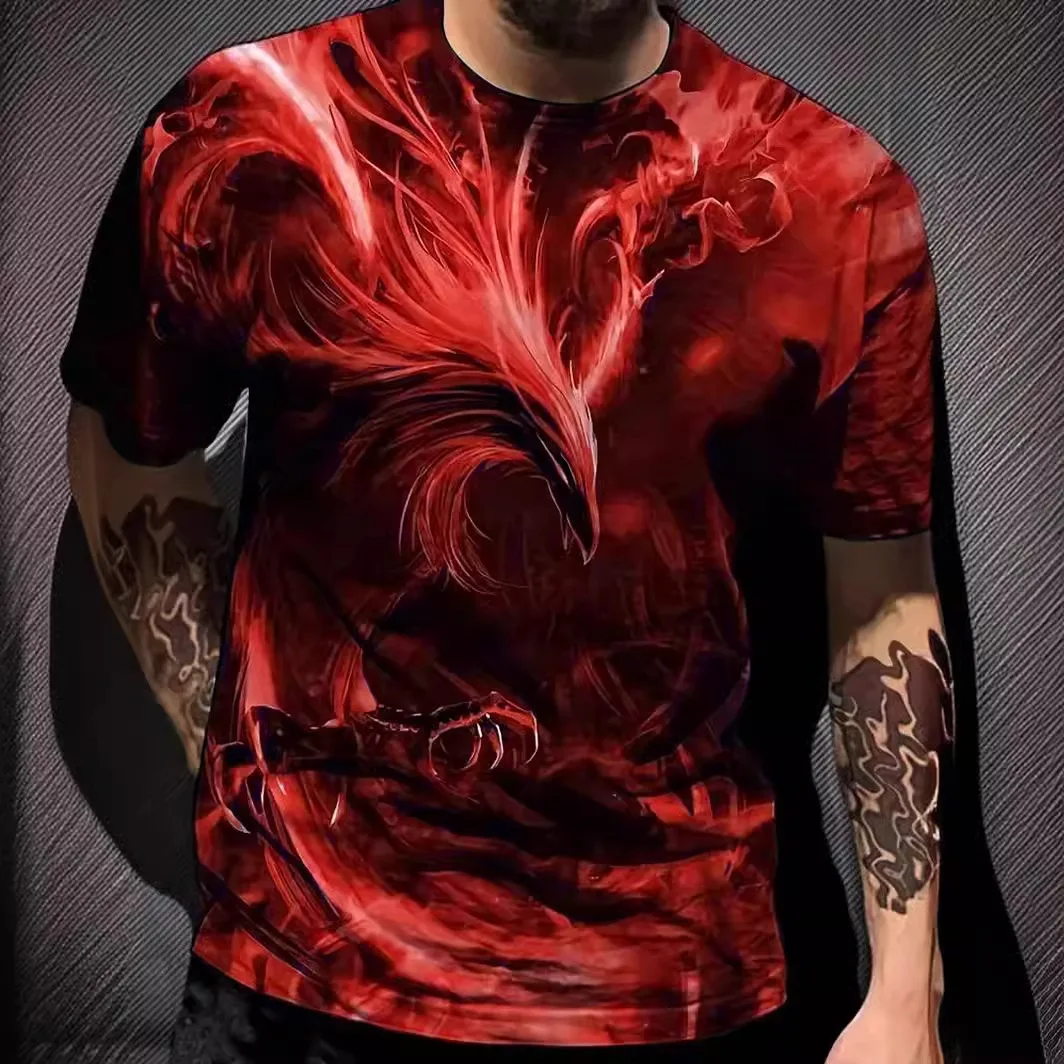 

Summer personalized men's clothing 3D digital printed phoenix graphic short sleeved loose round neck casual T-shirt top for men