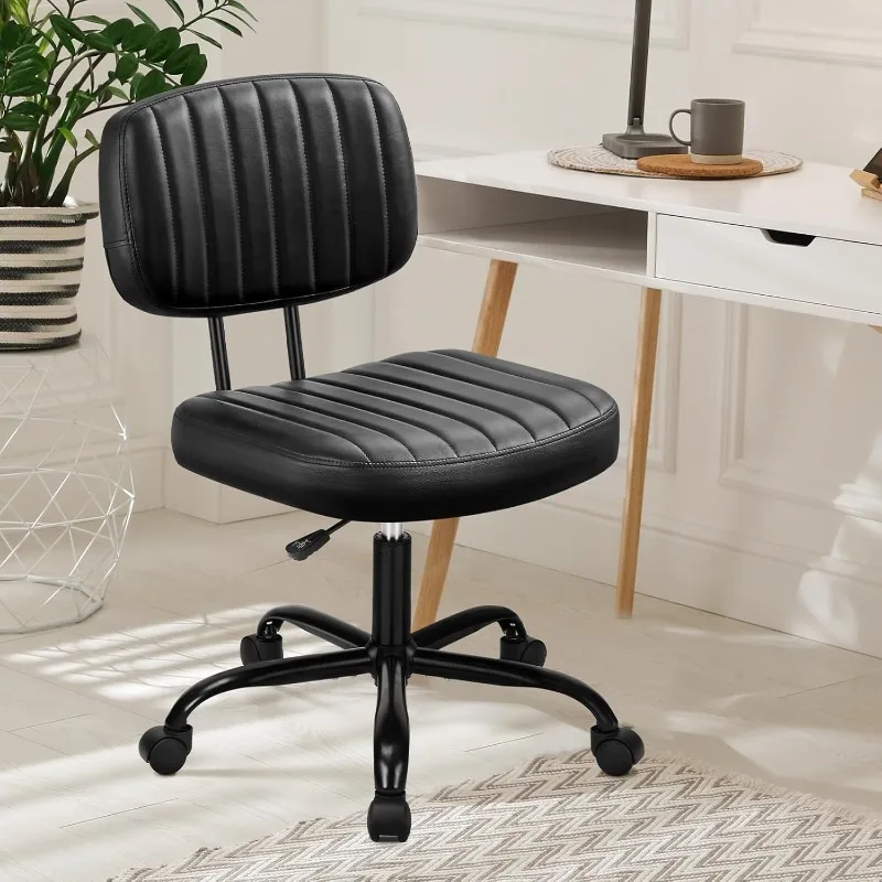 

Armless Home Office Desk Chair with Low Back Lumbar Support, Height Adjustable PU Leather,360° Swivel Rolling Wheels,Black