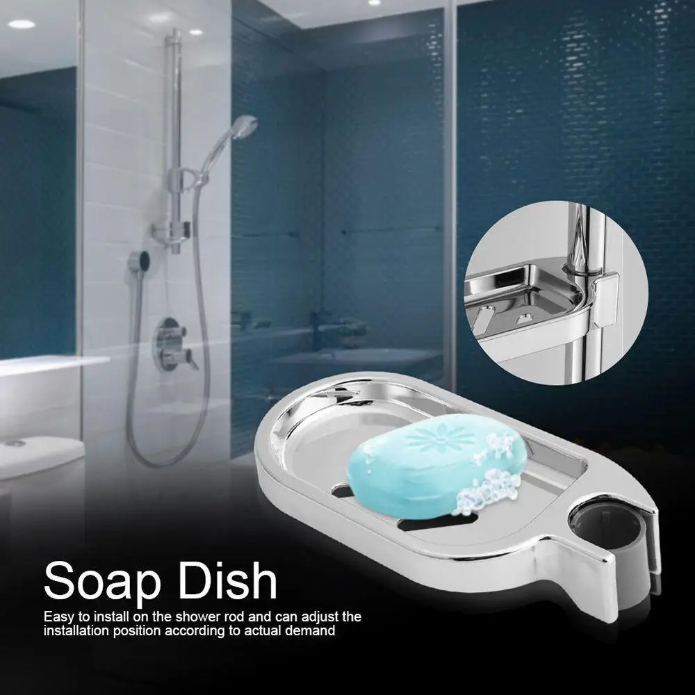 

Bathroom Silver Bath Shower Soap Holder Soap Dishes Plates Adjustable Rail Slide